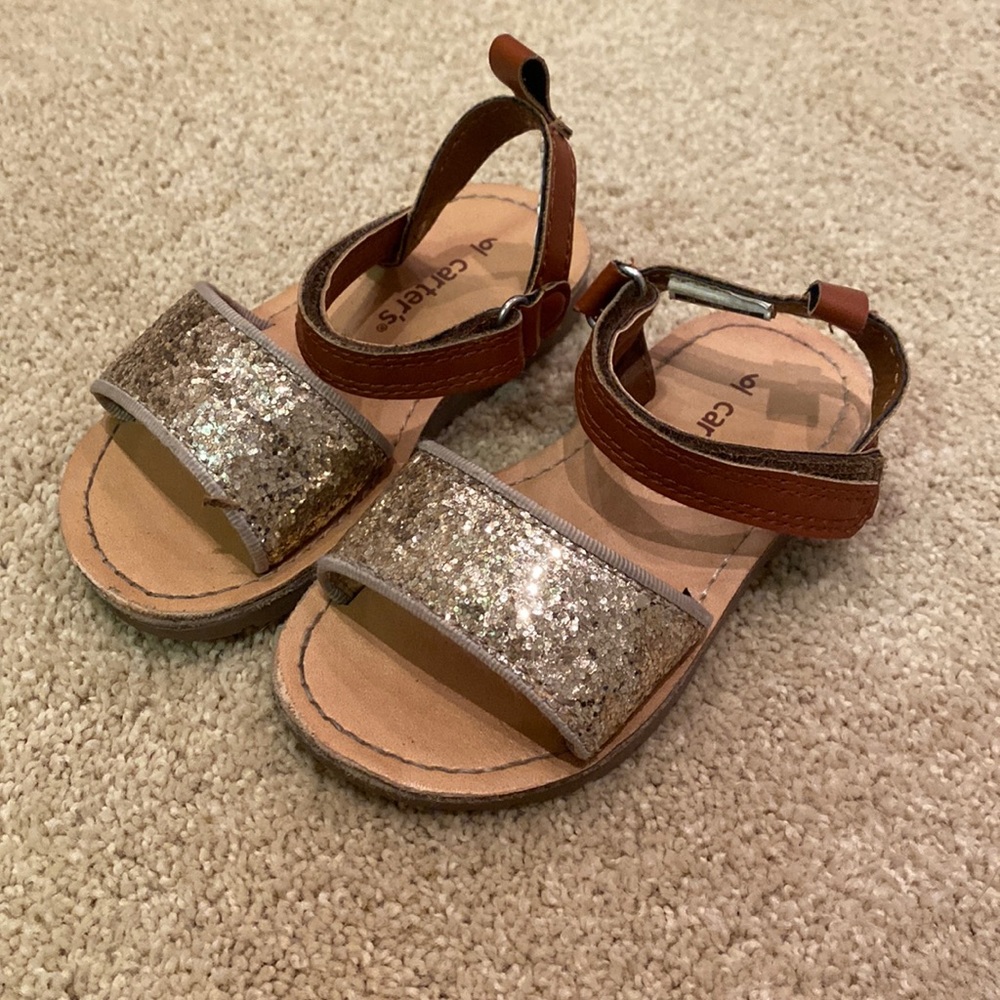 Toddler Girls metallic gold and brown sandals, size 6